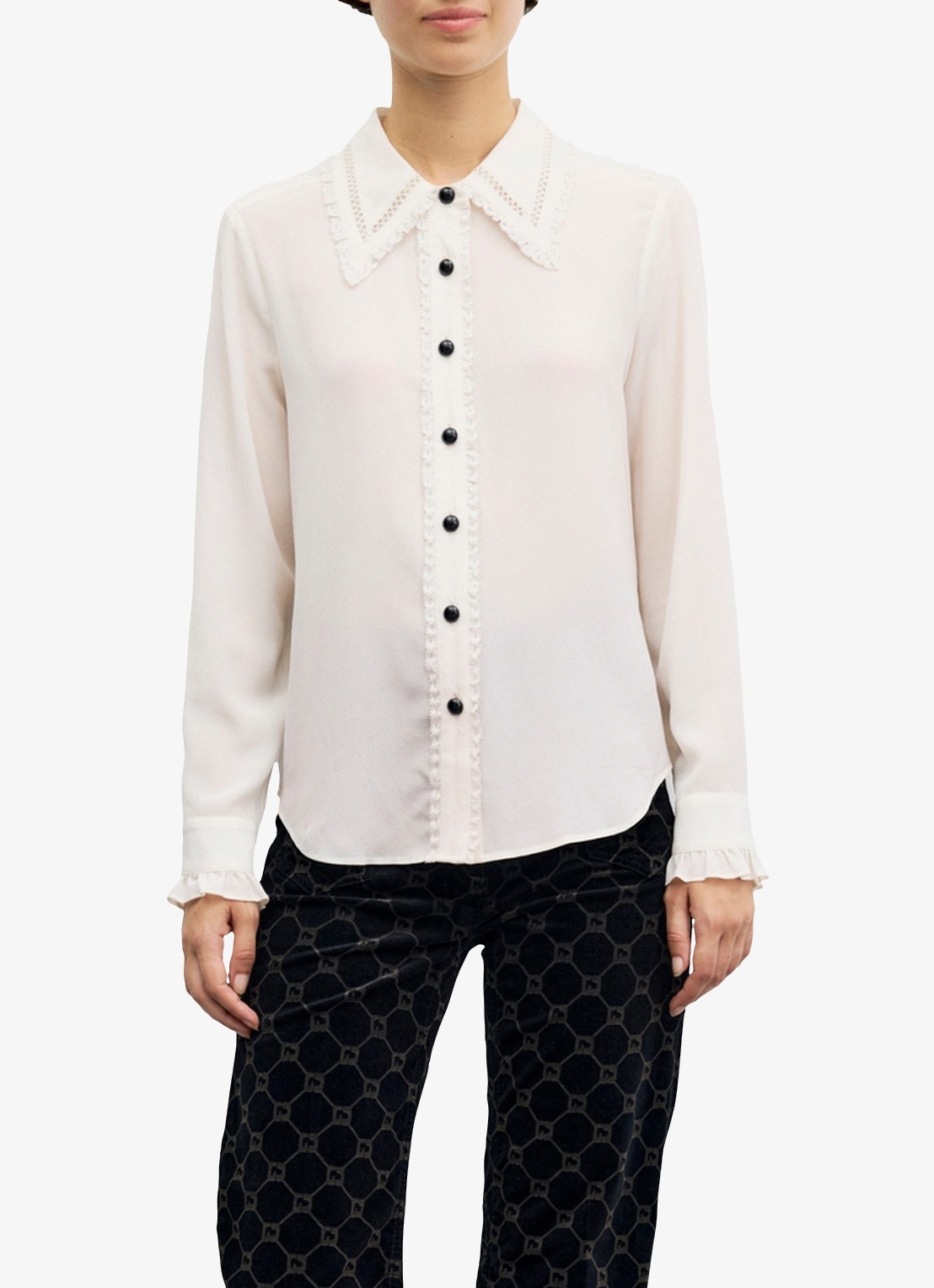 Gerard Darel Loren blouse van zijde met kant - detail 2 gebroken wit