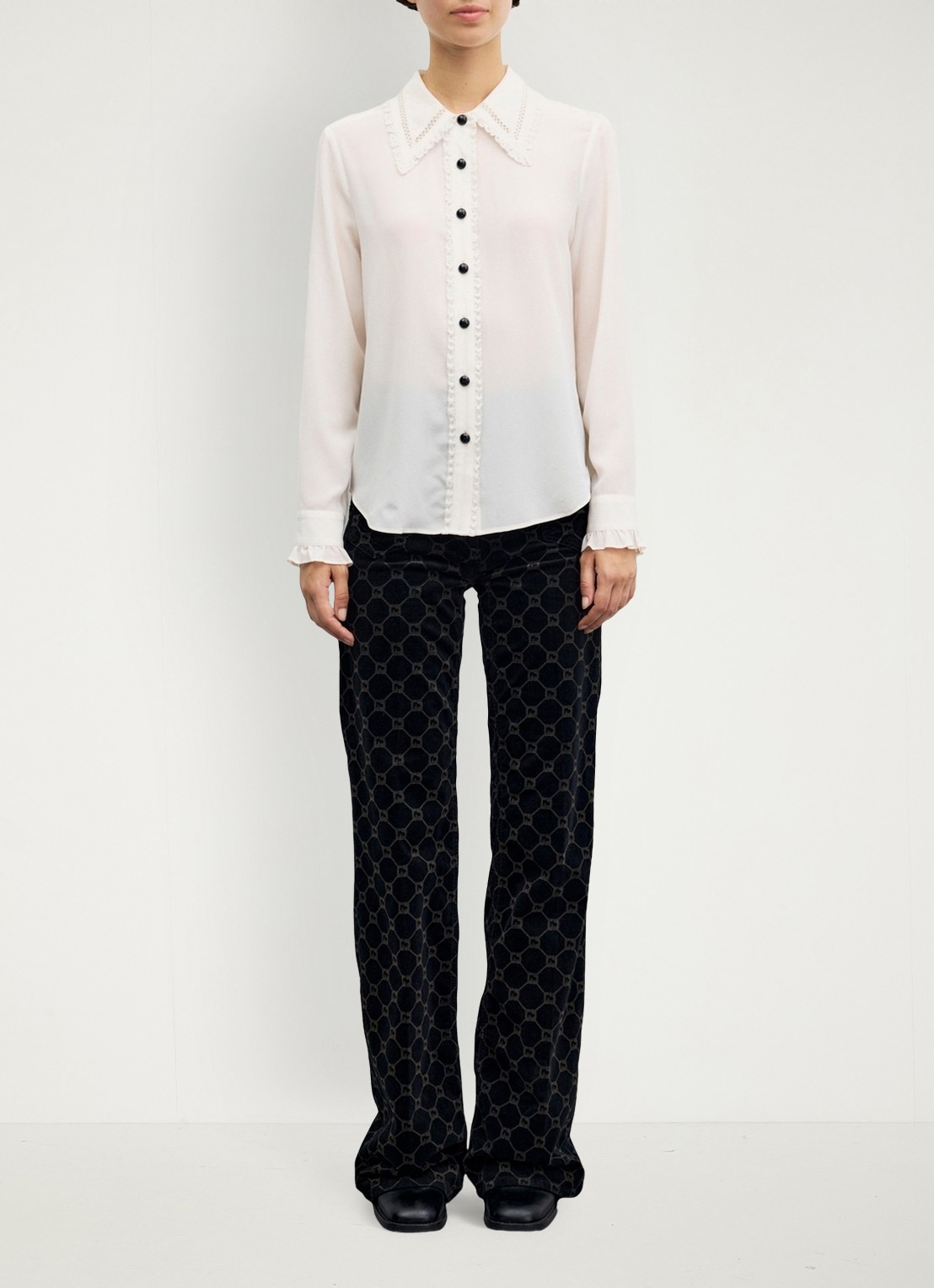 Gerard Darel Loren blouse van zijde met kant - voorkant 4 gebroken wit