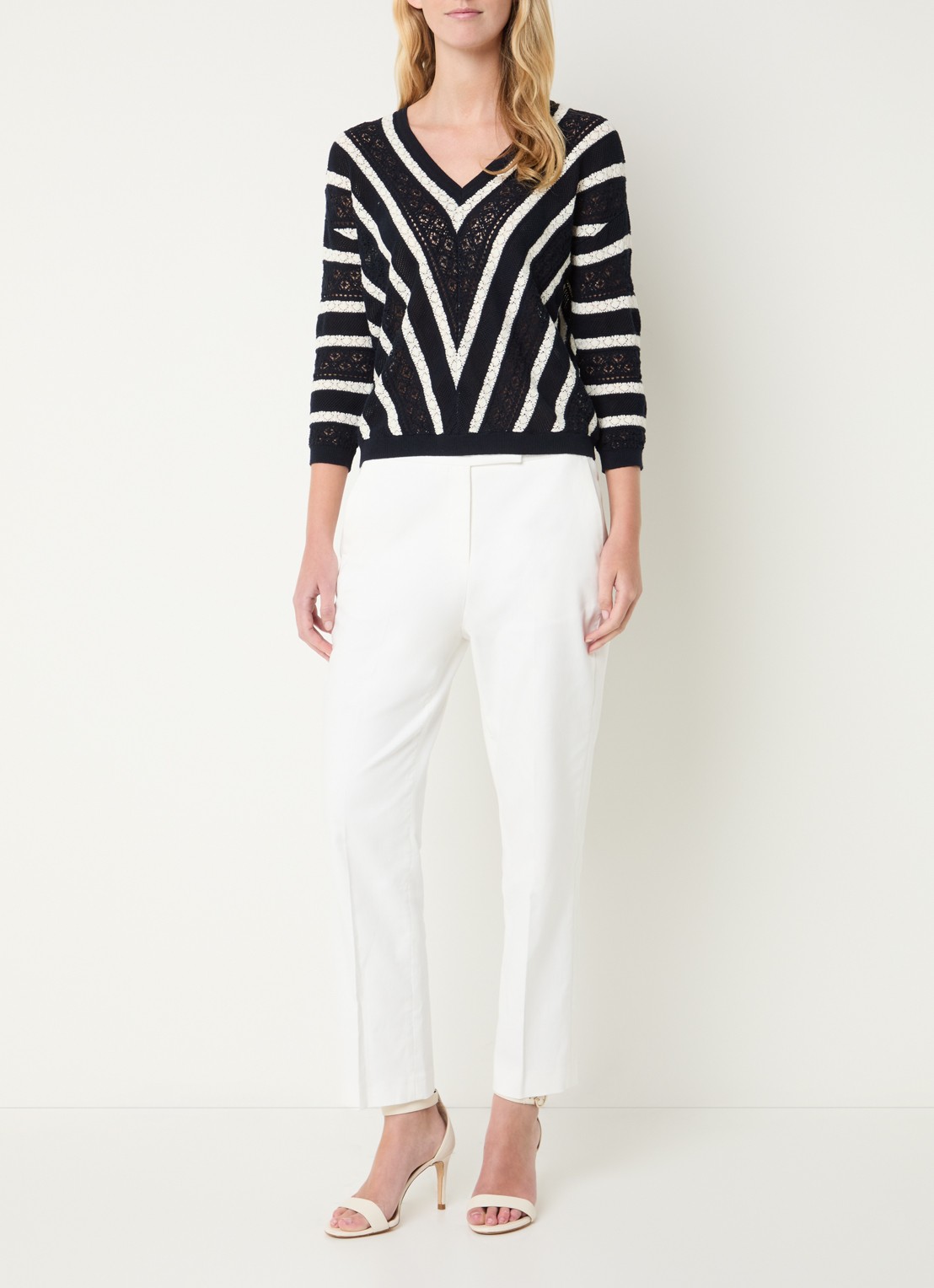 Gerard Darel Loretta grofgebreide pullover met opengewerkt dessin - voorkant 4 donkerblauw