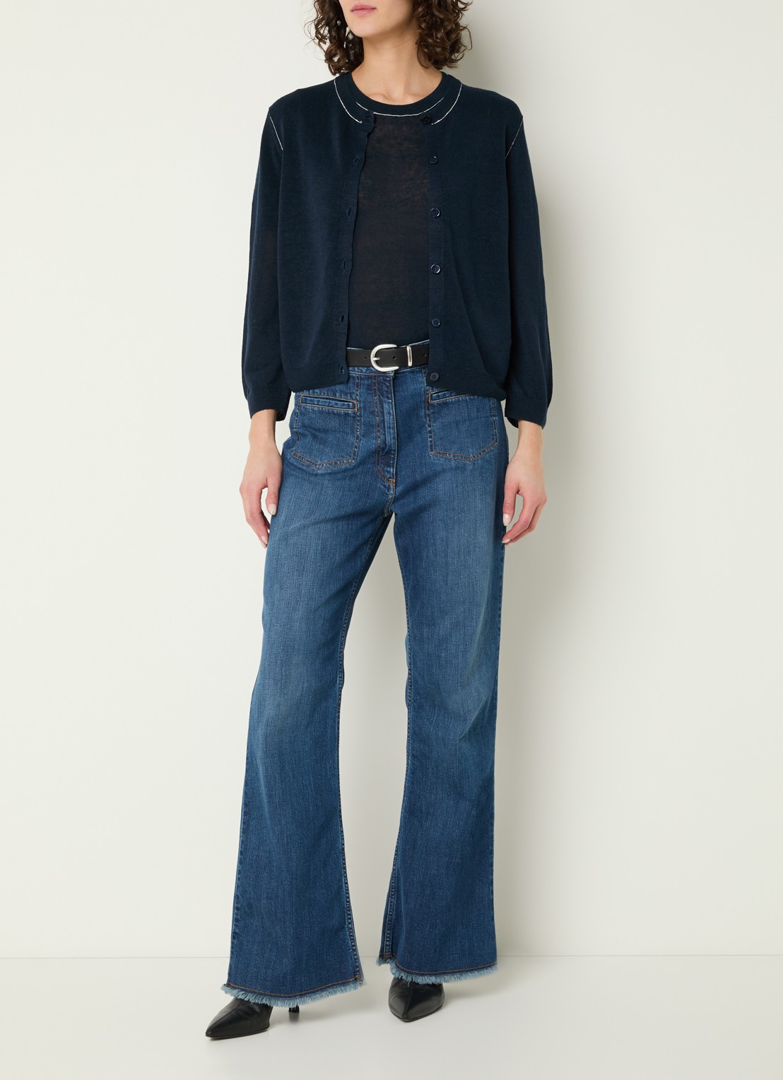 Gerard Darel Lorys fijngebreid vest in linnenblend - voorkant 4 donkerblauw
