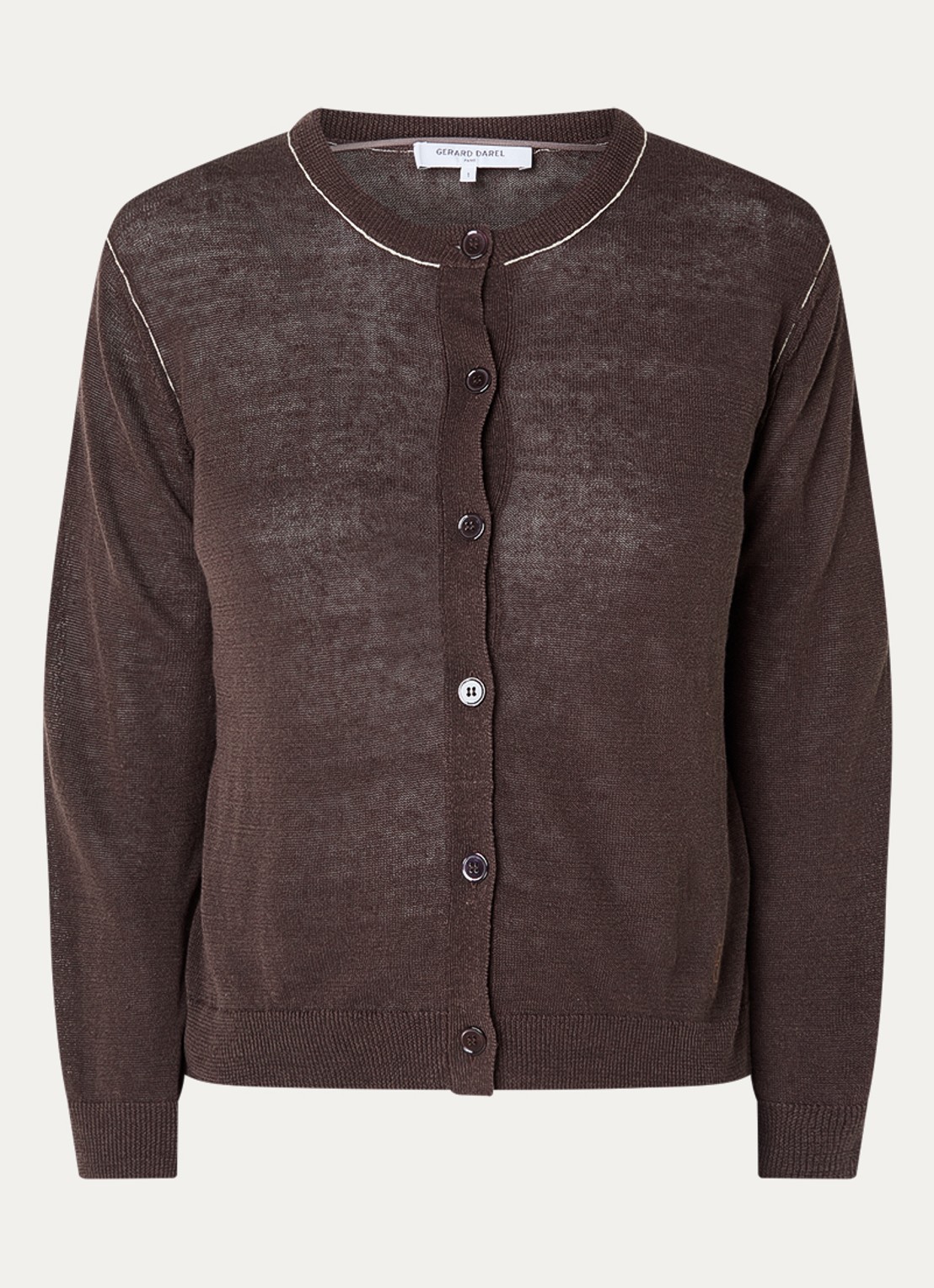 Gerard Darel Lorys fijngebreid vest in linnenblend - voorkant 2 donkerbruin
