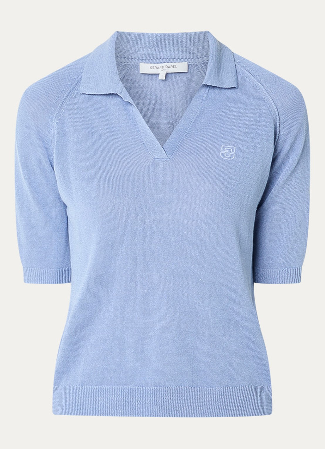 Gerard Darel Loula fijngebreide top in linnenblend met polokraag - voorkant lichtblauw