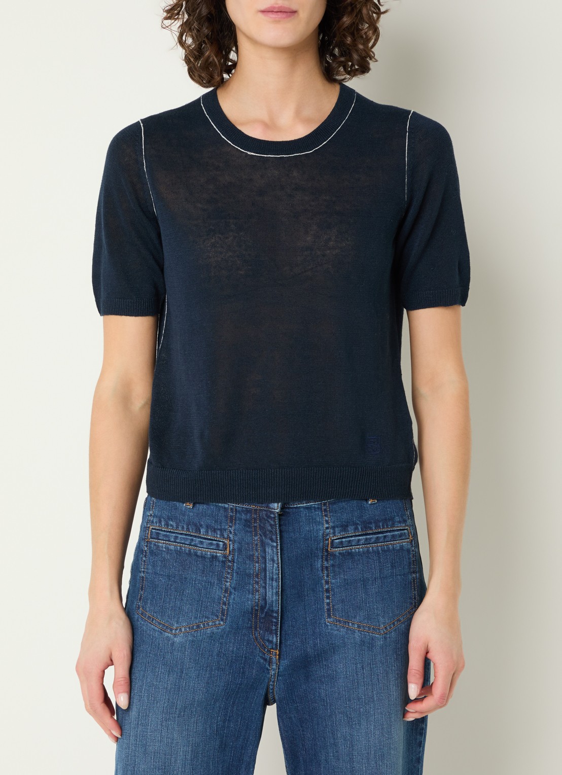 Gerard Darel Loumia fijngebreide top in linnenblend - detail donkerblauw