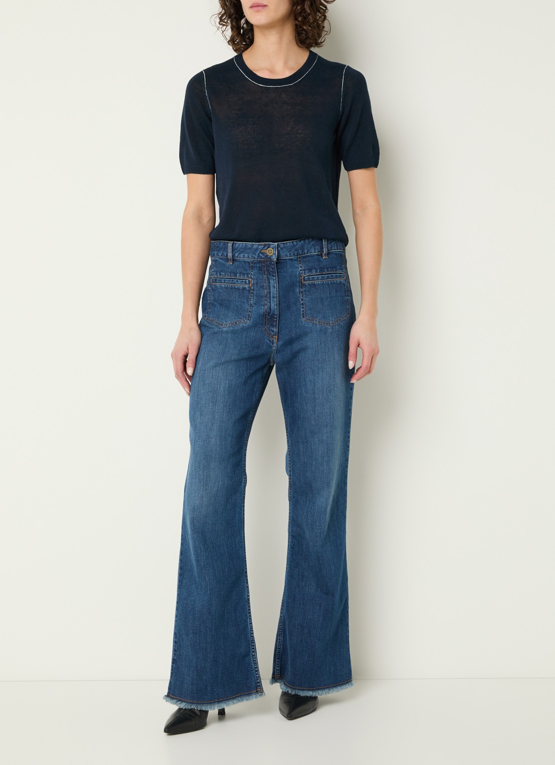 Gerard Darel Loumia fijngebreide top in linnenblend - voorkant 3 donkerblauw