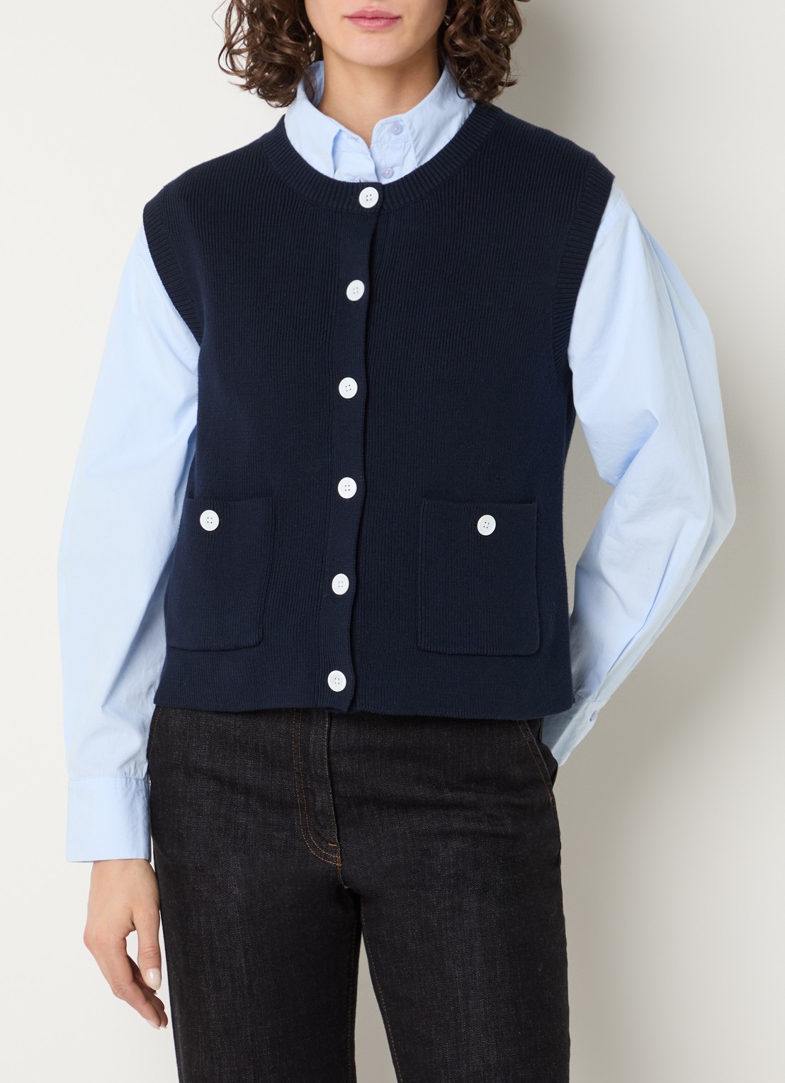 Gerard Darel Louve gebreid vest met opgestikte zakken - detail 4 donkerblauw