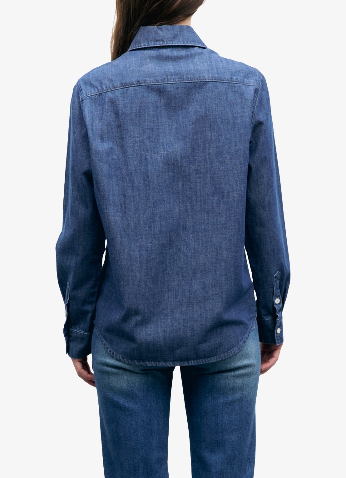 Gerard Darel Lucy blouse van denim met logoborduring - achterkant 3 donkerblauw
