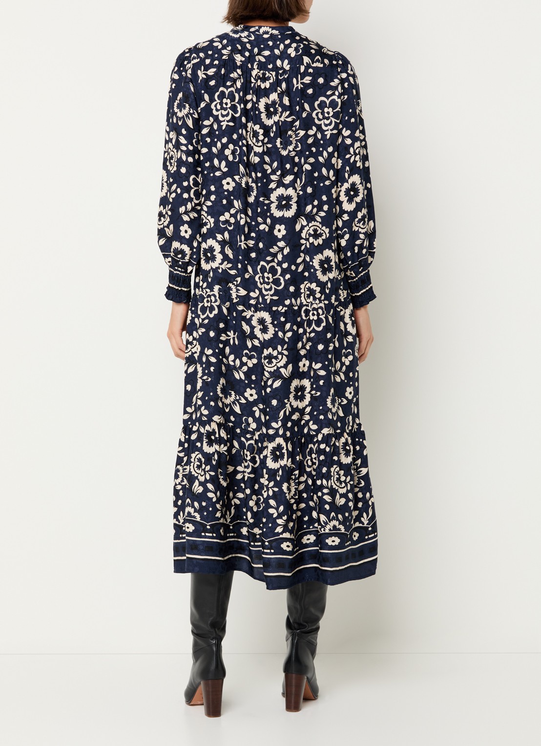 Gerard Darel Lydiane midi tuniekjurk met bloemenprint - achterkant donkerblauw