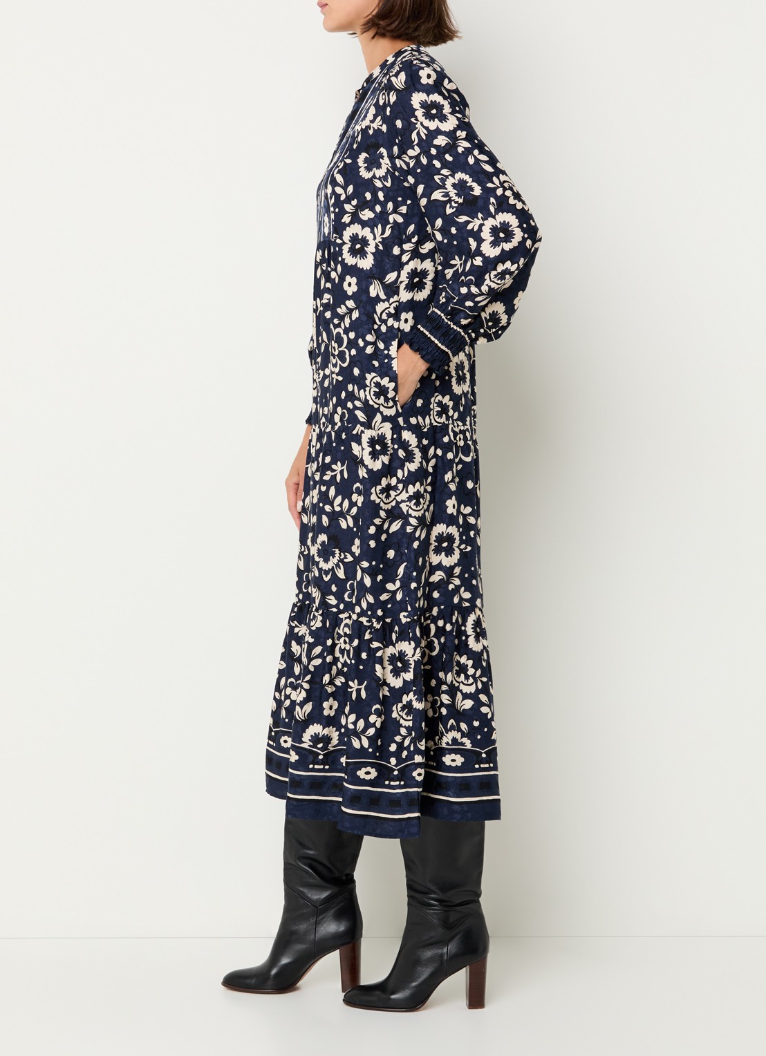 Gerard Darel Lydiane midi tuniekjurk met bloemenprint - voorkant 3 donkerblauw