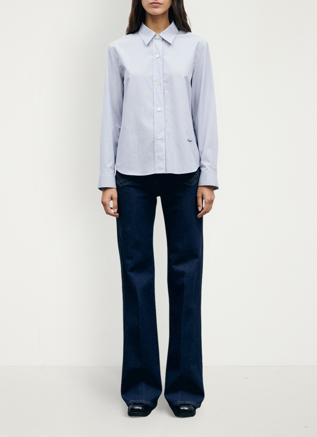Gerard Darel Lyla blouse met streepprint - voorkant 7 lichtblauw