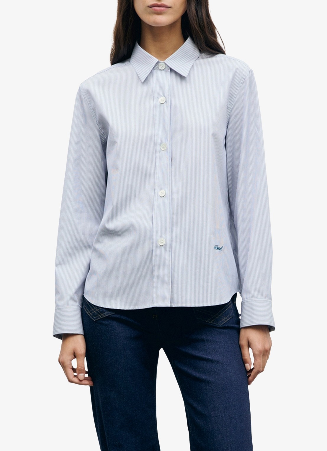 Gerard Darel Lyla blouse met streepprint - detail 5 lichtblauw