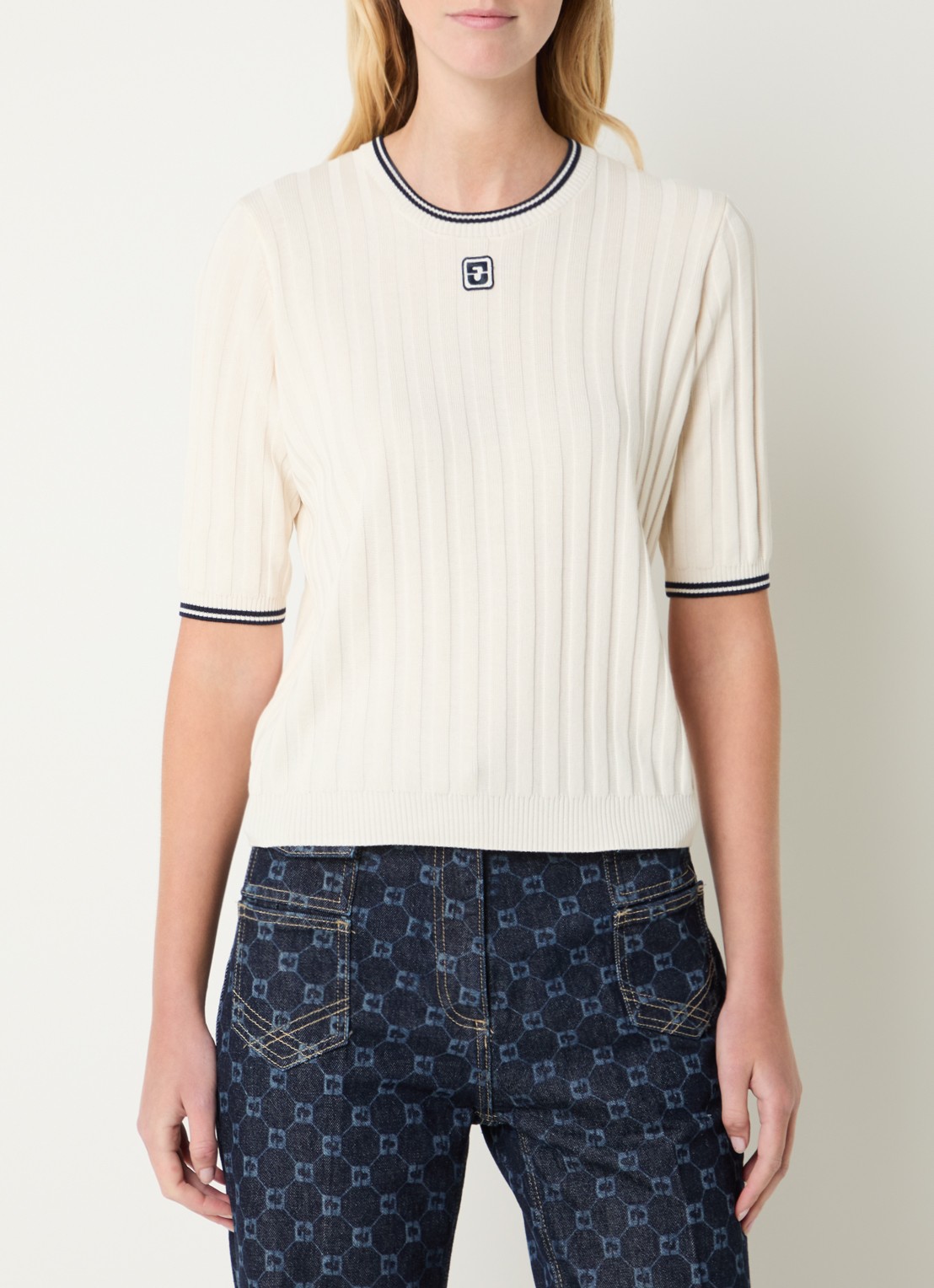 Gerard Darel Lyra ribgebreide top met logoborduring - detail 4 creme