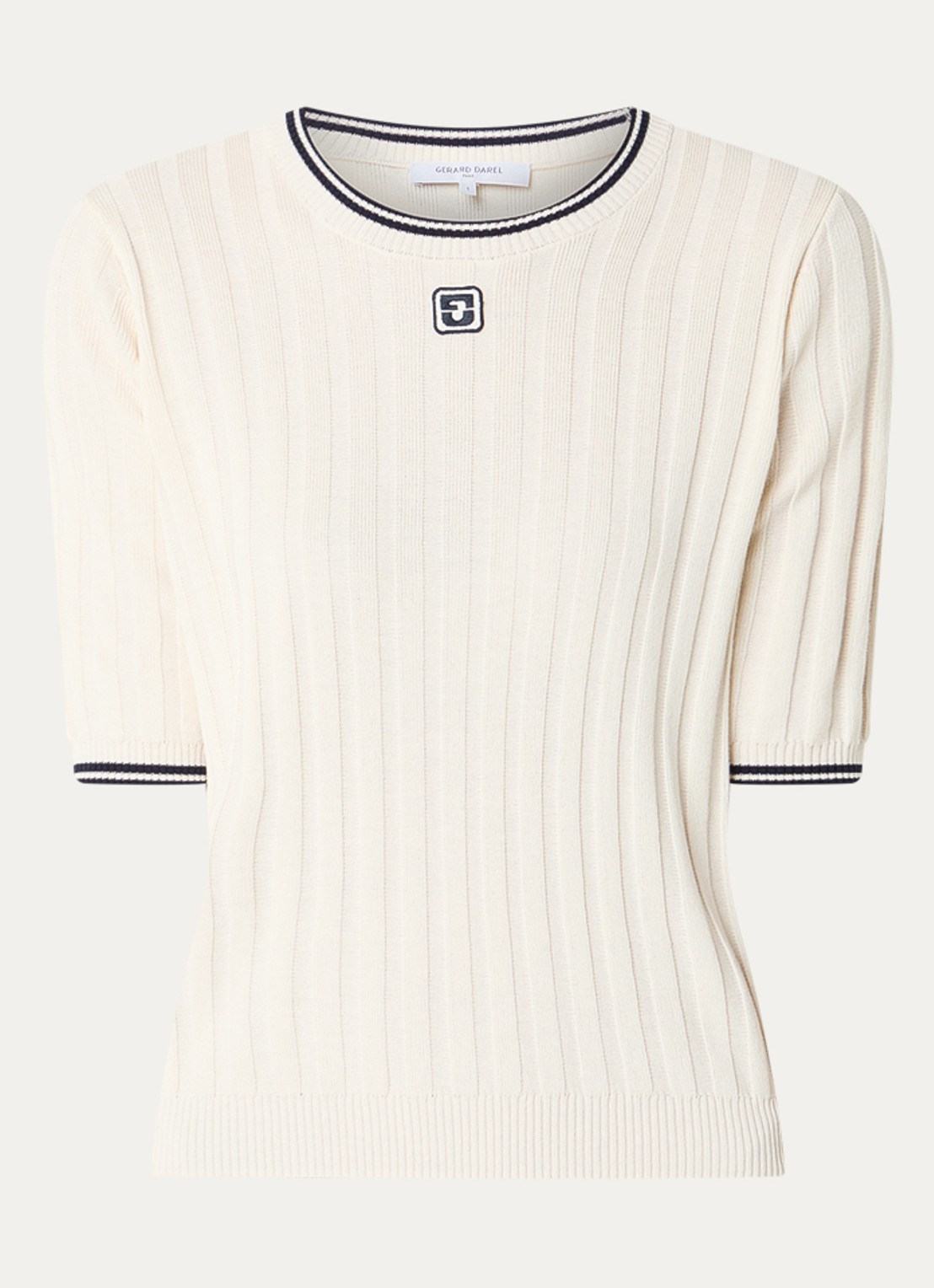 Gerard Darel Lyra ribgebreide top met logoborduring - voorkant 2 creme