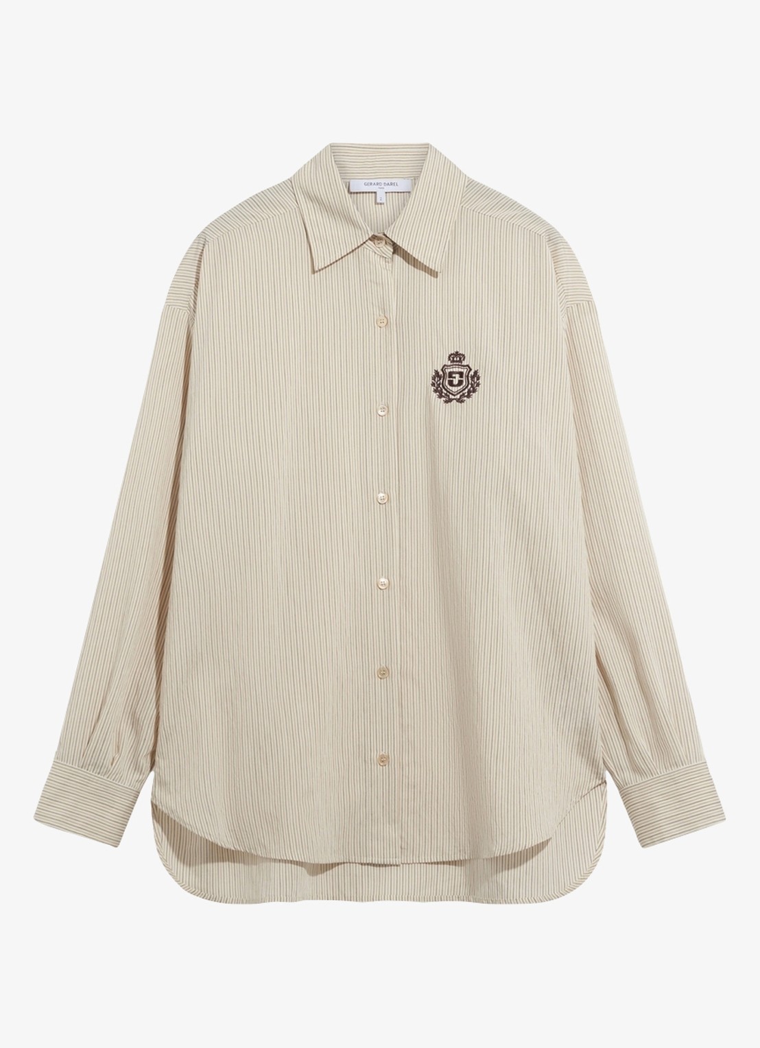 Gerard Darel Lys blouse met streepprint en borduring - voorkant 2 beige