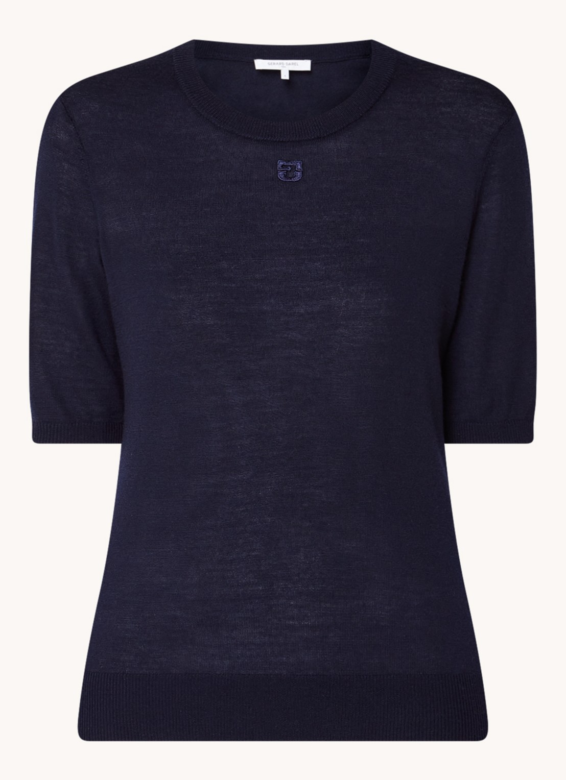 Gerard Darel Lysea fijngebreide top van merino wol met logoborduring - voorkant donkerblauw