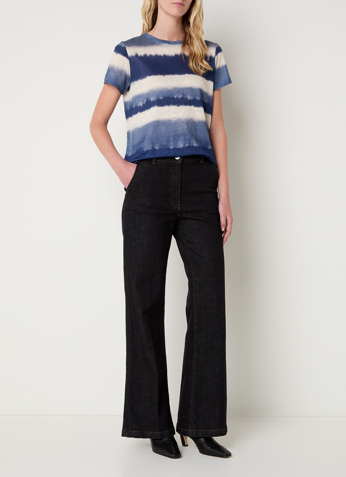 Gerard Darel Mabinty T-shirt van linnen met streepprint - voorkant 3 indigo