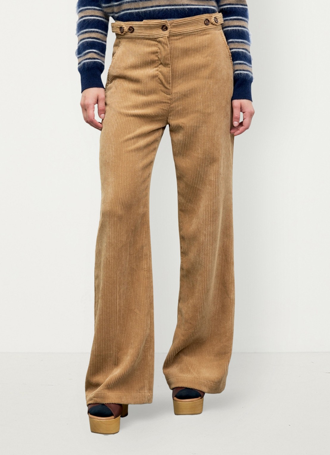 Gerard Darel Maev high waist loose fit broek  - detail zand