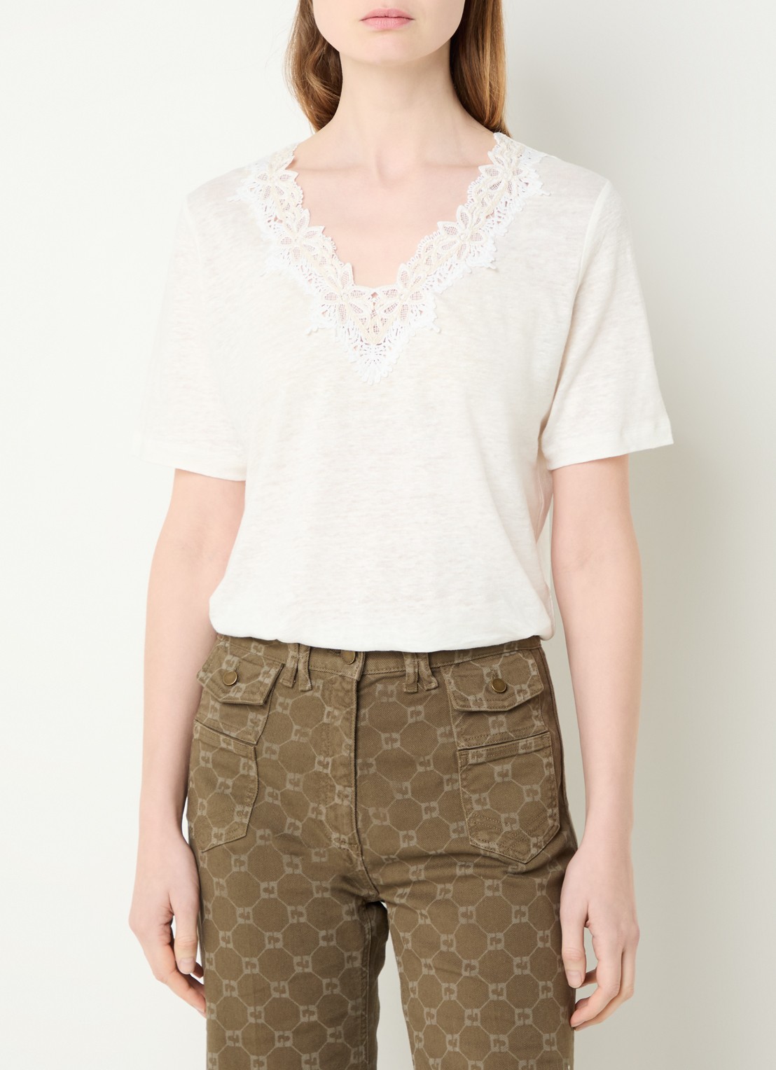 Gerard Darel Maevanelle top met broderie - detail 4 gebroken wit