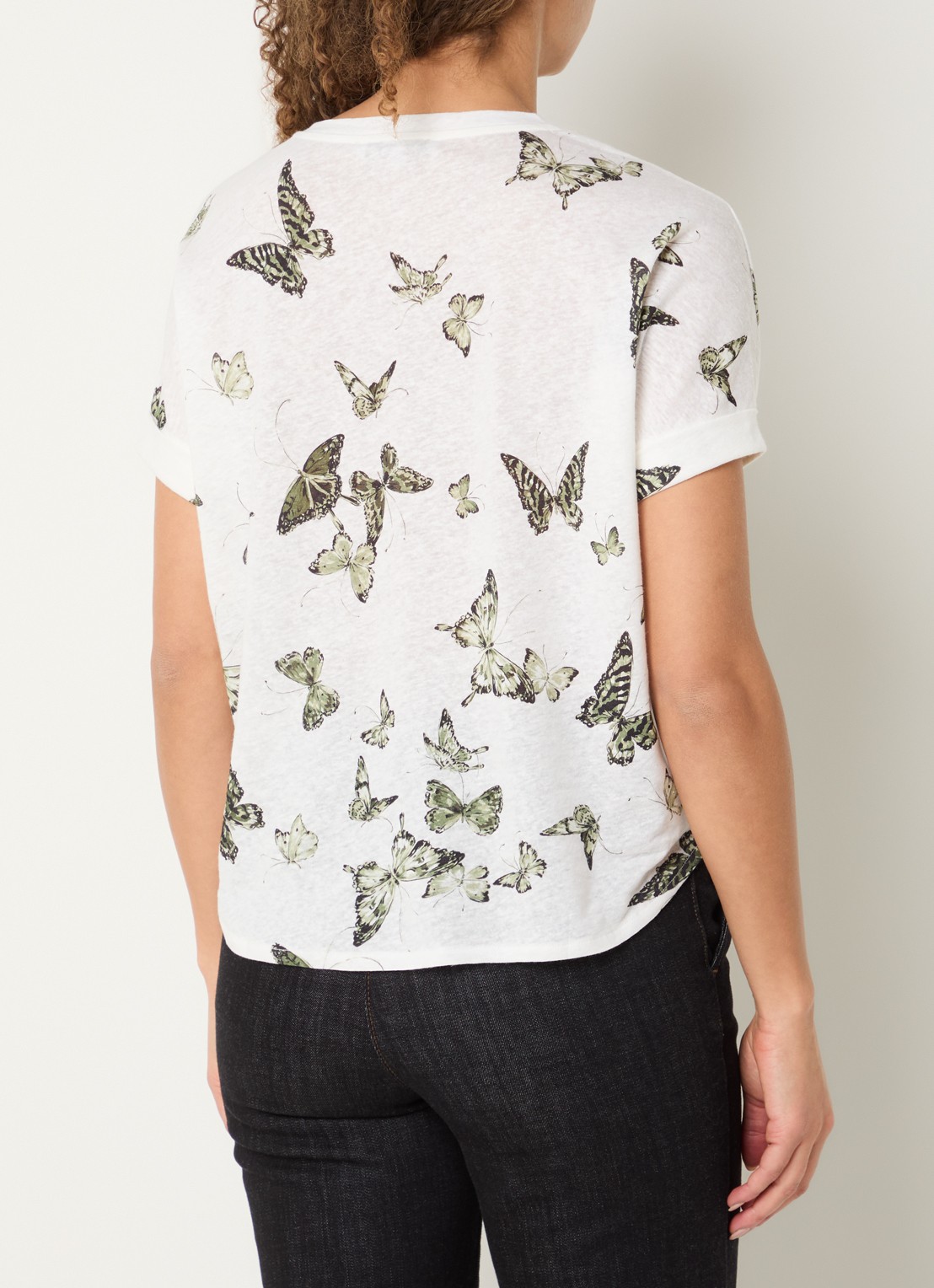 Gerard Darel Makeda T-shirt in linnenblend met print - achterkant gebroken wit