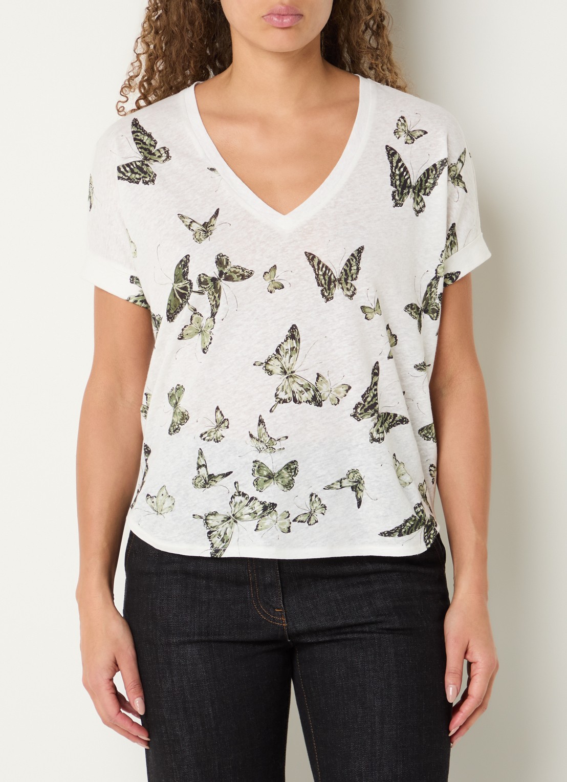 Gerard Darel Makeda T-shirt in linnenblend met print - detail 4 gebroken wit