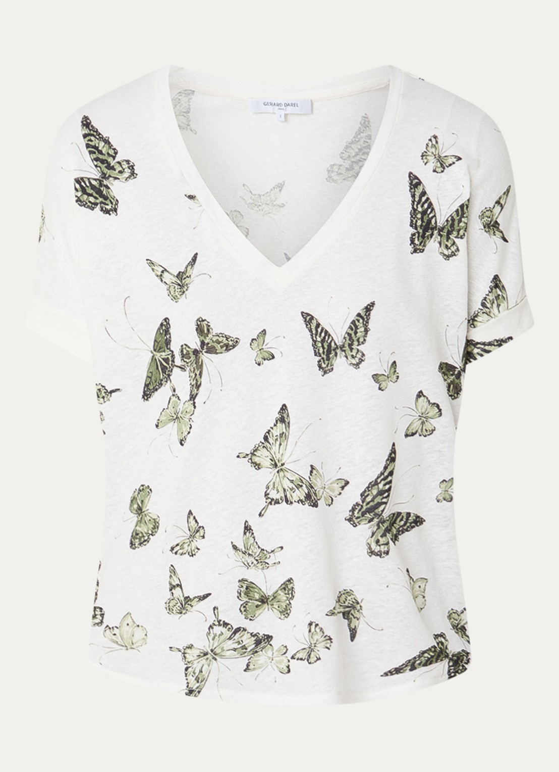 Gerard Darel Makeda T-shirt in linnenblend met print - voorkant 2 gebroken wit
