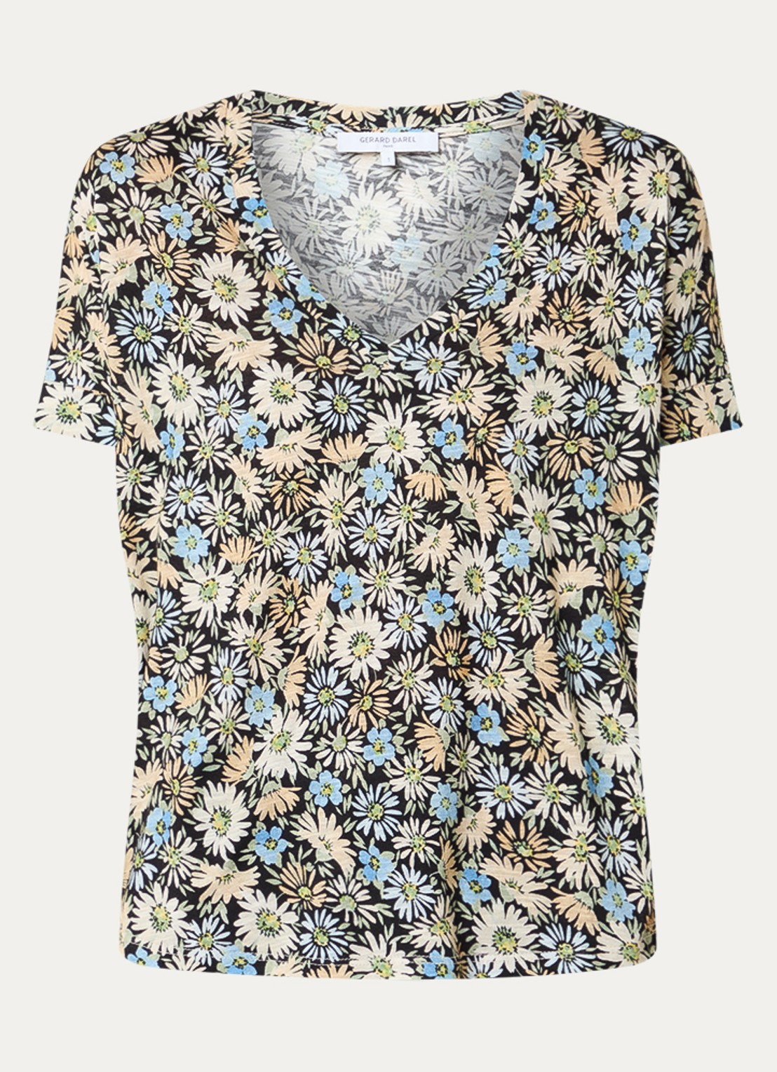 Gerard Darel Malinae T-shirt met bloemenprint - voorkant 2 zwart