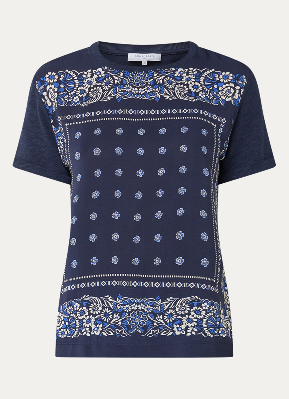 Gerard Darel Manolia T-shirt met paisley dessin - voorkant 3 donkerblauw