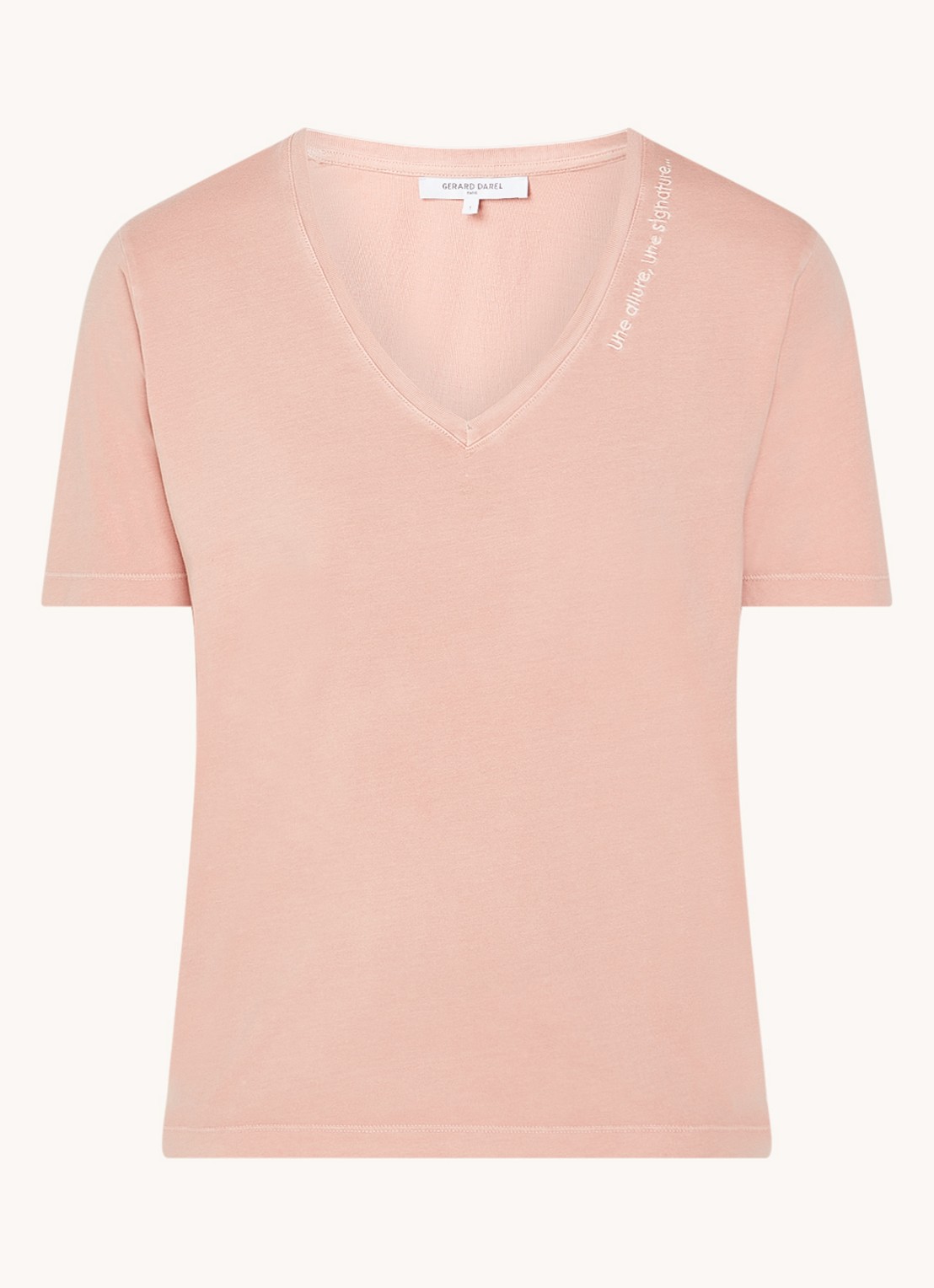 Gerard Darel Maurine T-shirt met V-hals en borduring - voorkant oudroze