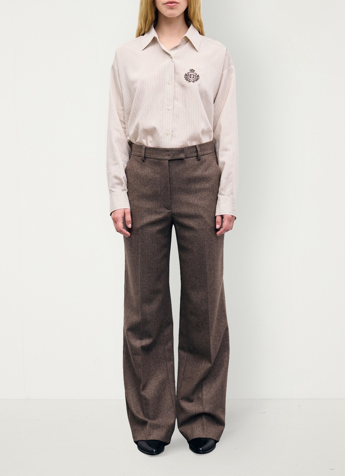 Gerard Darel Mia Wide herringbone suit pants  - voorkant 2 bruin