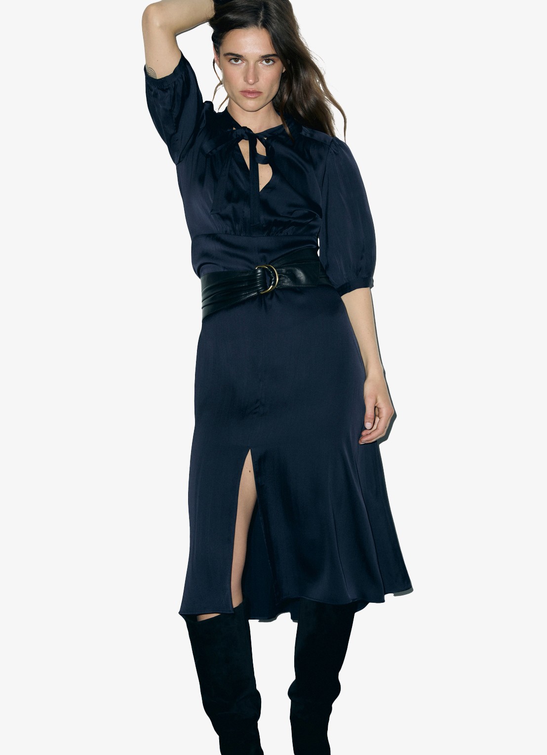 Gerard Darel Midi jurk met pofmouwen - detail 5 donkerblauw
