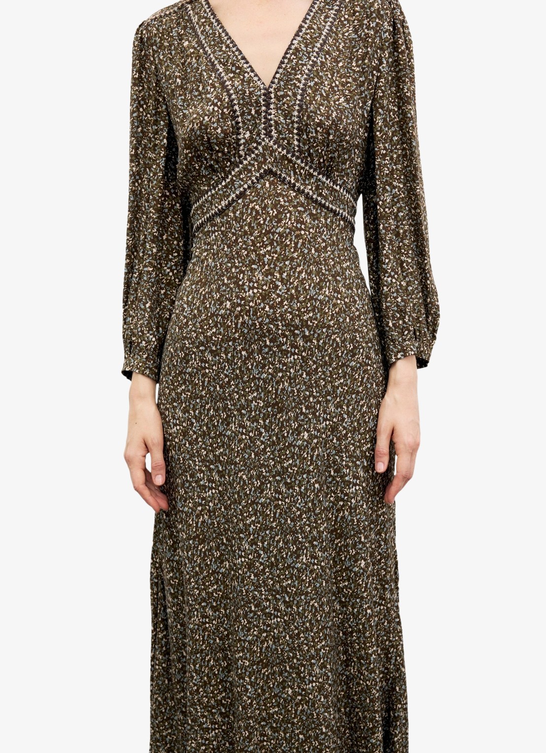 Gerard Darel Midi jurk met V-hals  - detail 2 mosgroen