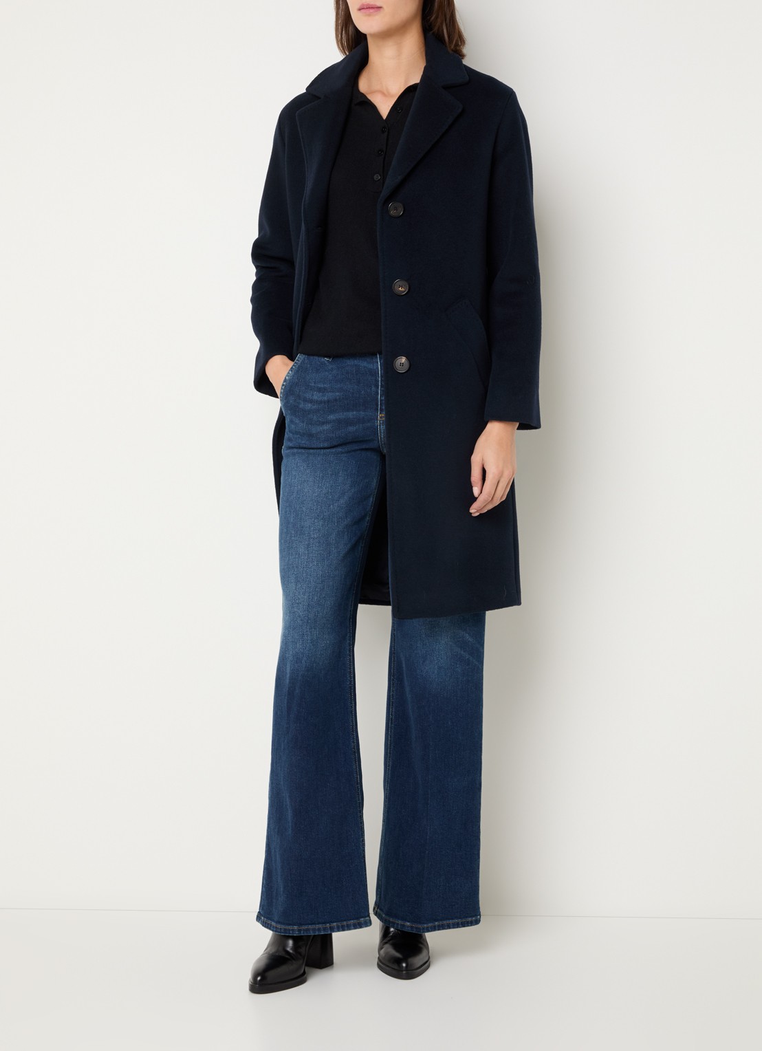 Gerard Darel Minaelle mantel van scheerwol met steekzakken - voorkant 2 donkerblauw
