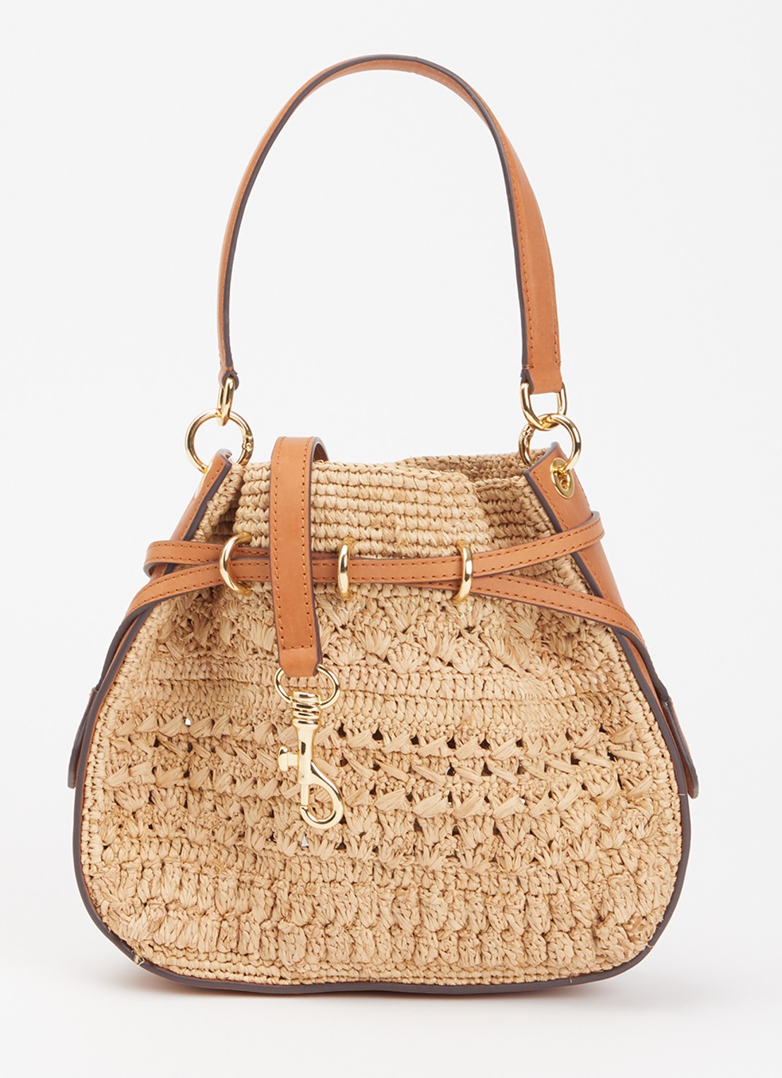 Gerard Darel Mini Romy handtas van raffia met leren details - voorkant roestbruin