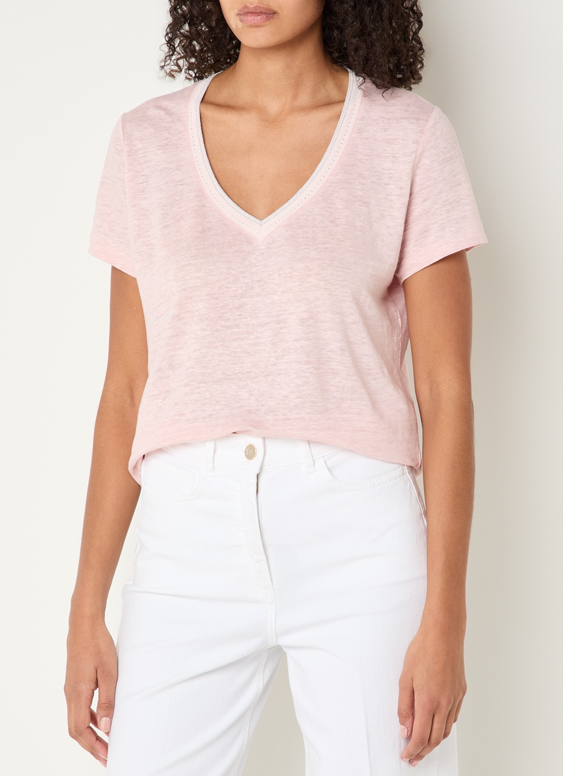 Gerard Darel Mirana T-shirt van linnen met lurex  - detail 4 lichtroze