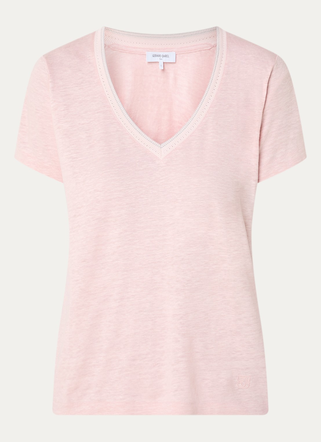Gerard Darel Mirana T-shirt van linnen met lurex  - voorkant 2 lichtroze