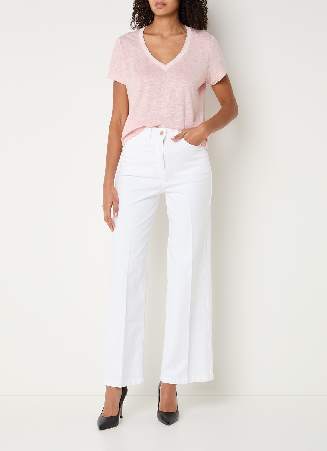 Gerard Darel Mirana T-shirt van linnen met lurex  - voorkant 3 lichtroze