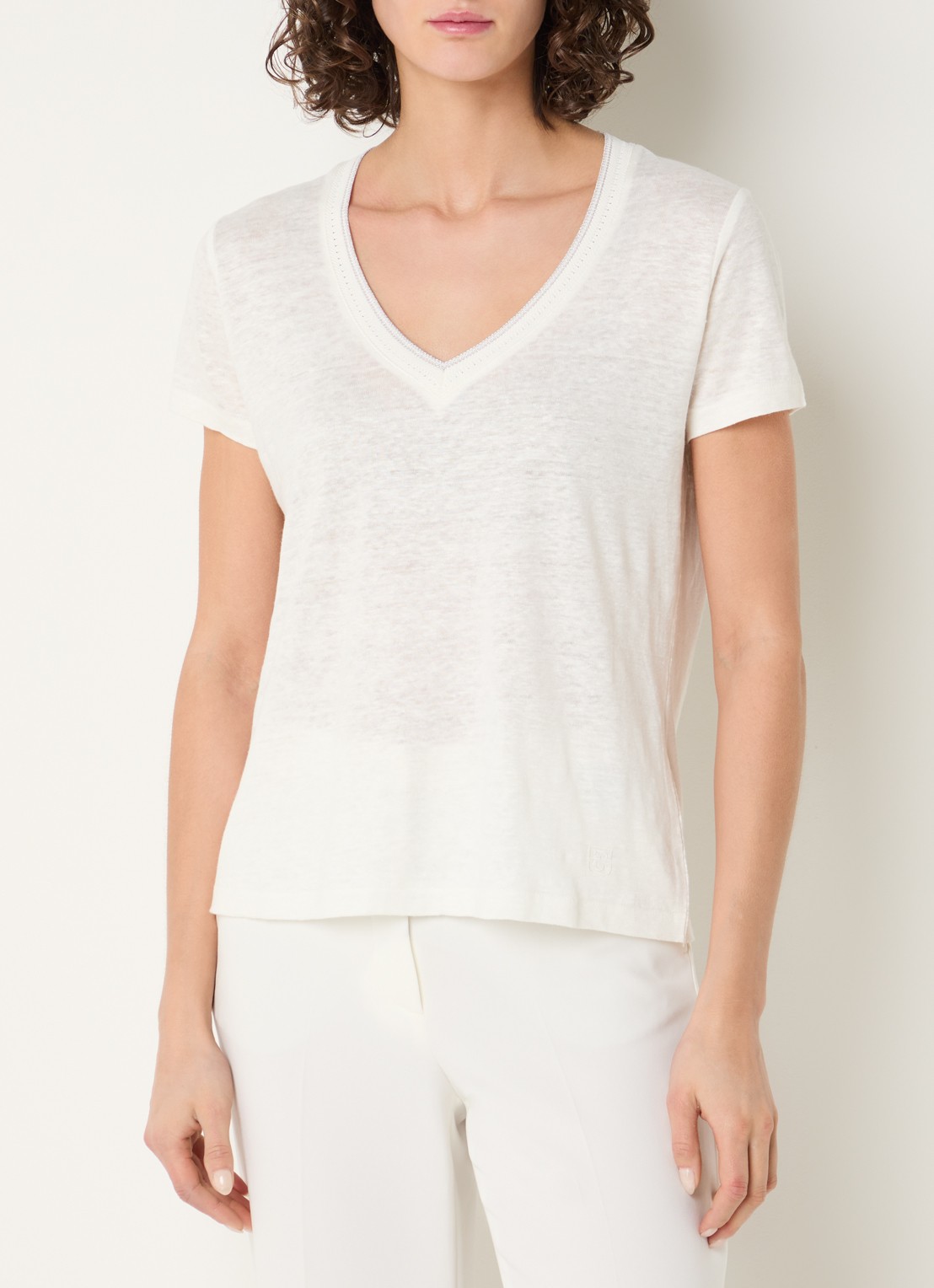 Gerard Darel Mirana T-shirt van linnen met lurex  - detail gebroken wit