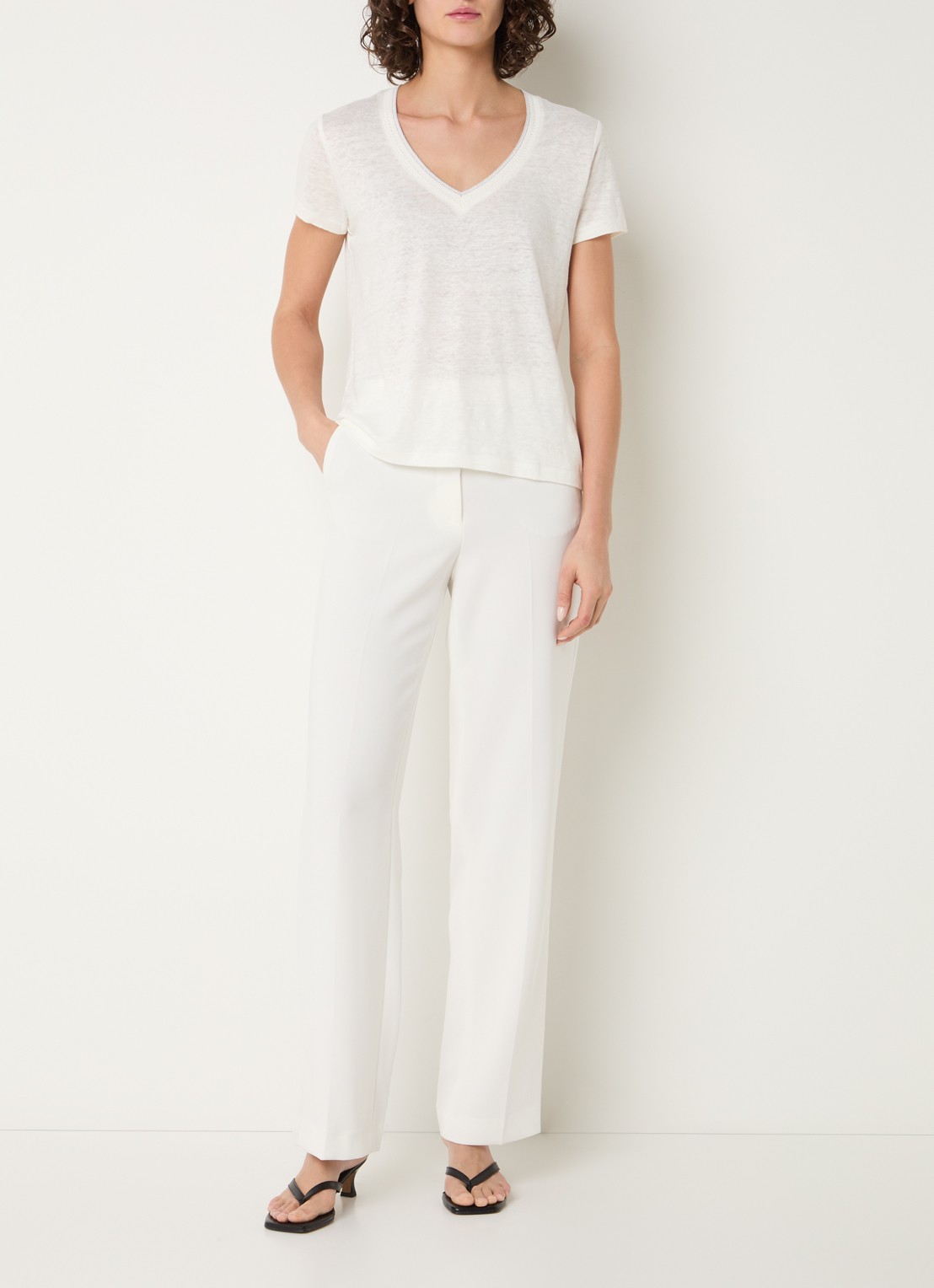 Gerard Darel Mirana T-shirt van linnen met lurex  - voorkant 3 gebroken wit