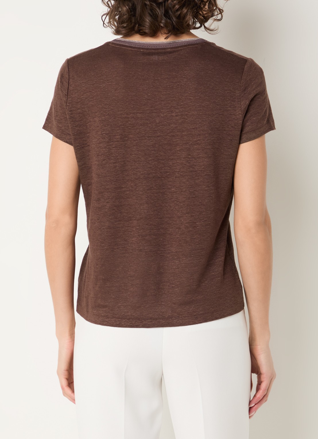 Gerard Darel Mirana T-shirt van linnen met lurex  - achterkant 3 hazelnootbruin