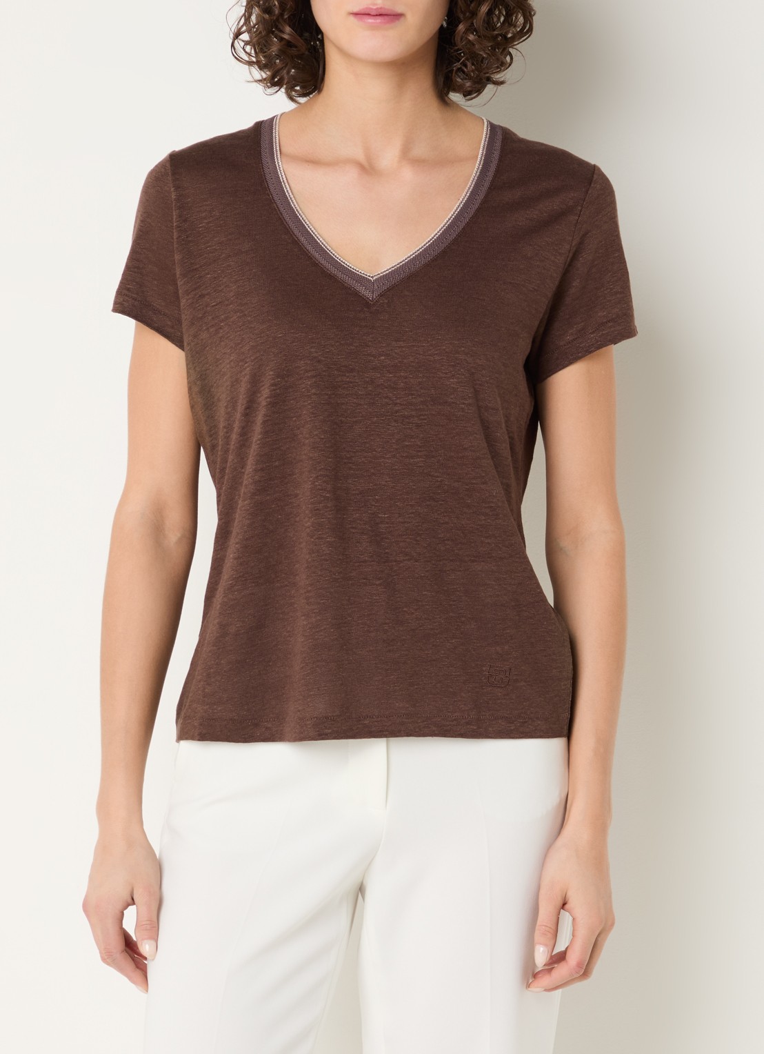 Gerard Darel Mirana T-shirt van linnen met lurex  - detail 4 hazelnootbruin
