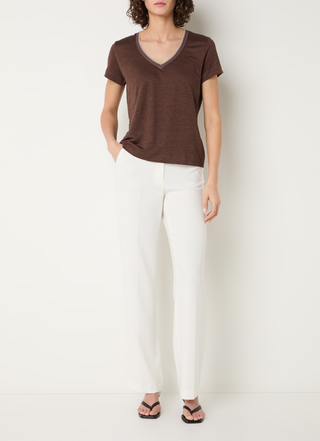 Gerard Darel Mirana T-shirt van linnen met lurex  - voorkant 2 hazelnootbruin