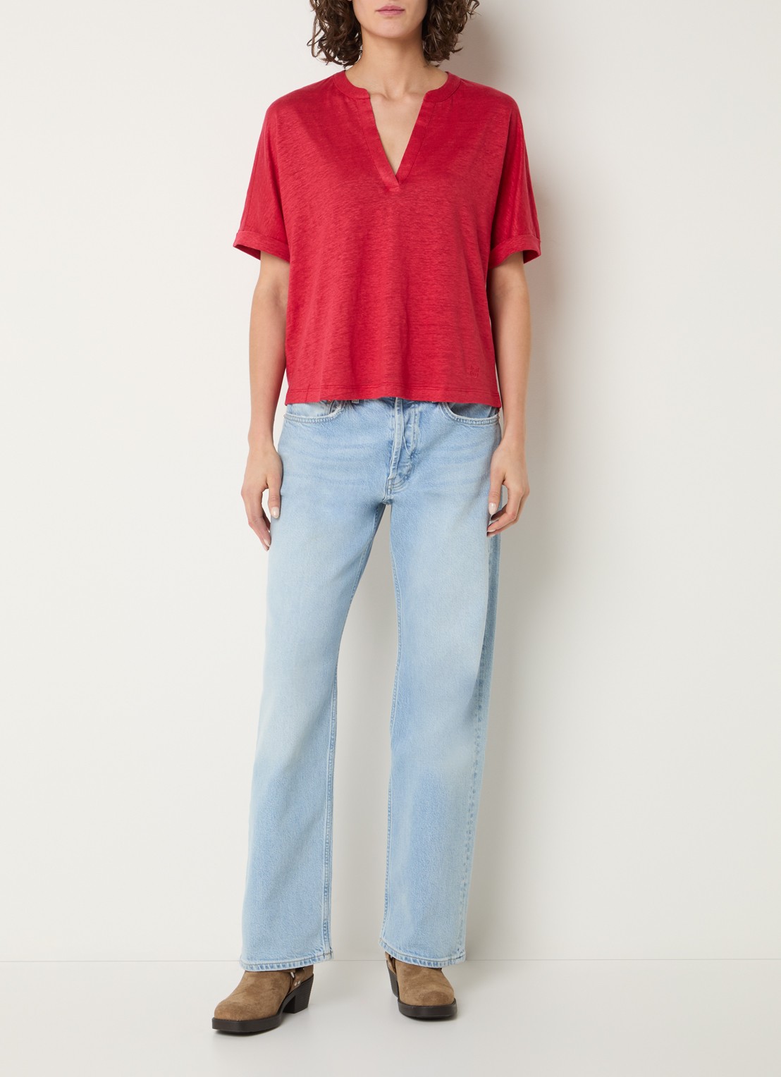 Gerard Darel Mirora T-shirt van linnen - voorkant 2 donkerrood