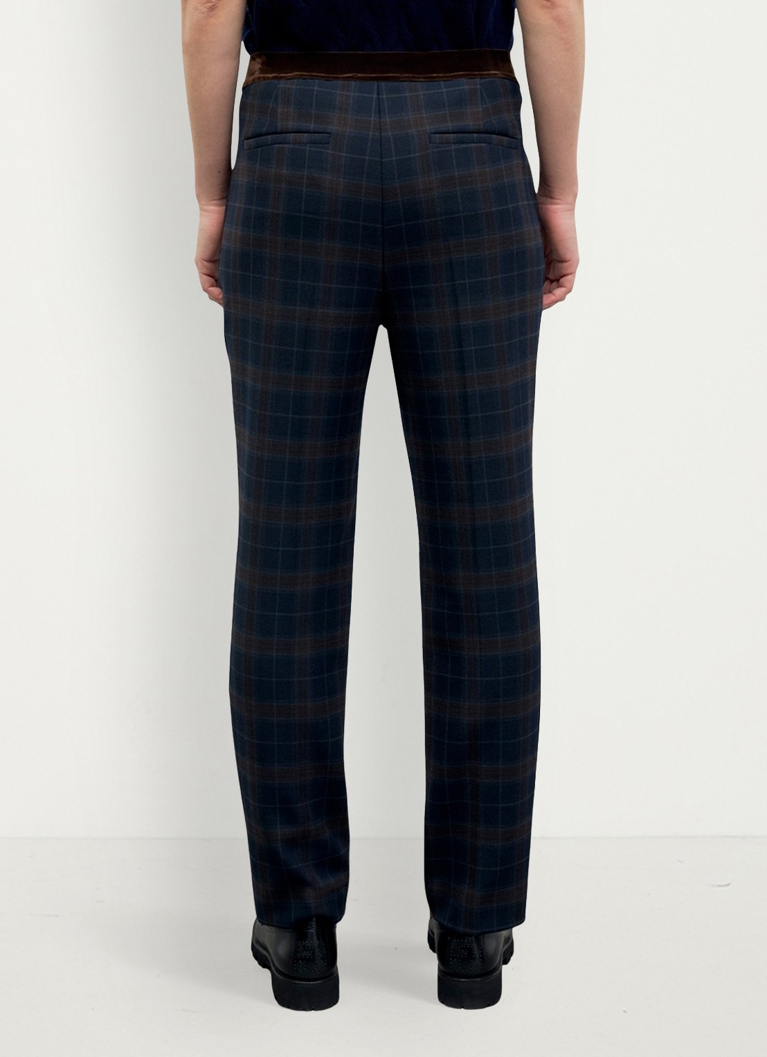 Gerard Darel Misa pantalon in wolblend met ruit dessin - achterkant 3 donkerblauw