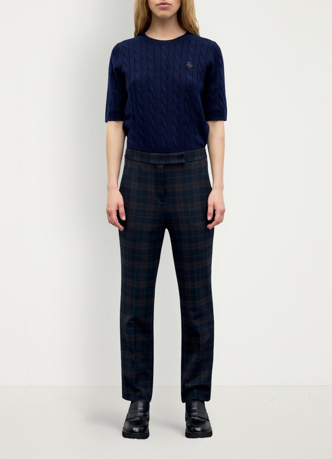 Gerard Darel Misa pantalon in wolblend met ruit dessin - voorkant 2 donkerblauw