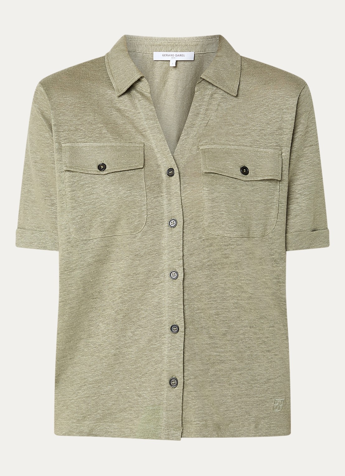 Gerard Darel Moana blouse van linnen met borstzakken - voorkant 2 olijfgroen