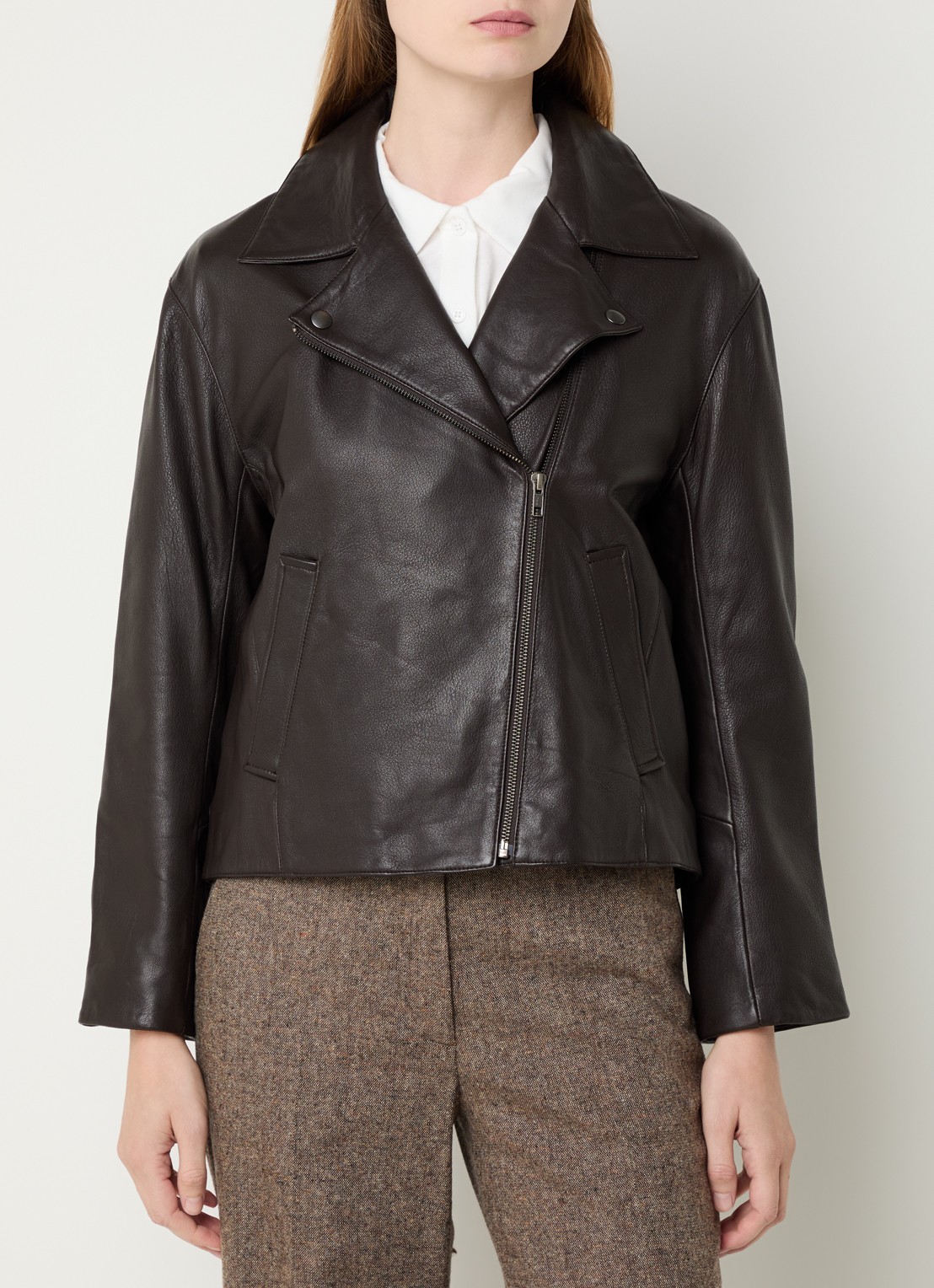 Gerard Darel Nina bikerjack van schapenleer met steekzakken - detail donkerbruin