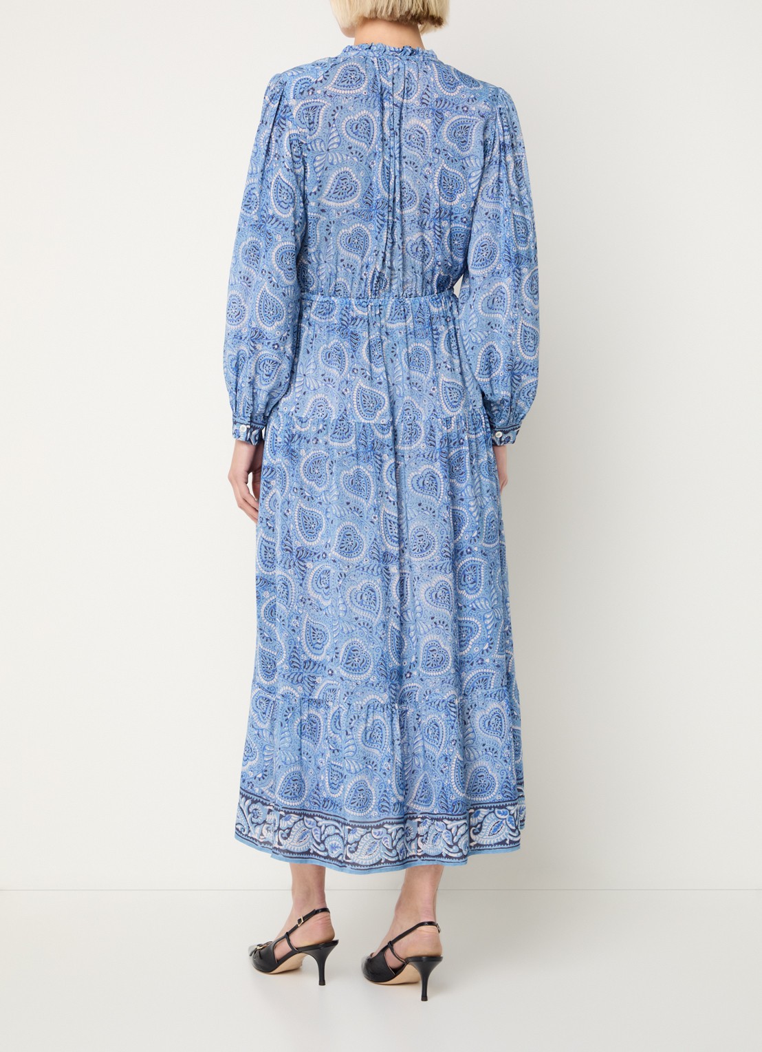 Gerard Darel Piana midi tuniekjurk met paisley dessin - achterkant blauw