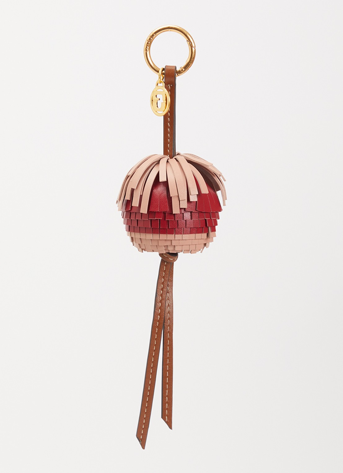 Gerard Darel Pompon sleutelhanger van leer met franjes - voorkant oudroze