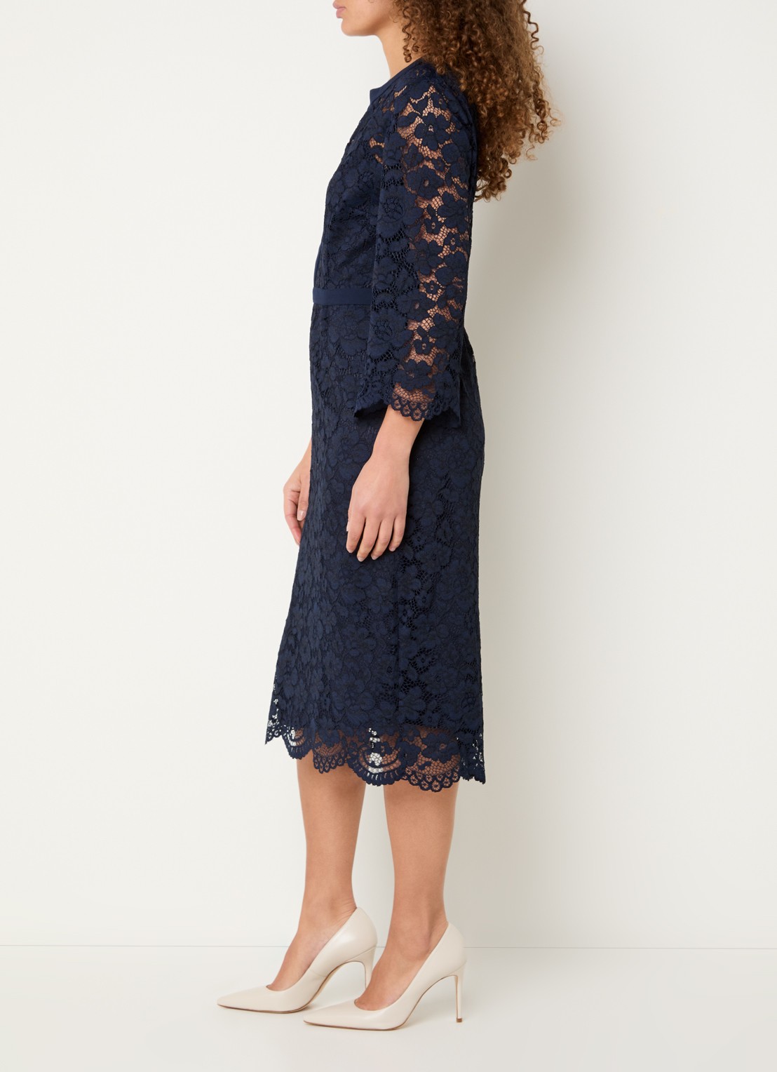 Gerard Darel Radia midi jurk van kant - voorkant 2 donkerblauw