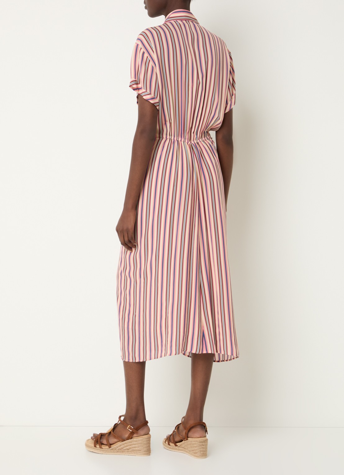 Gerard Darel Raena midi blousejurk met streepprint - achterkant 2 vanillegeel