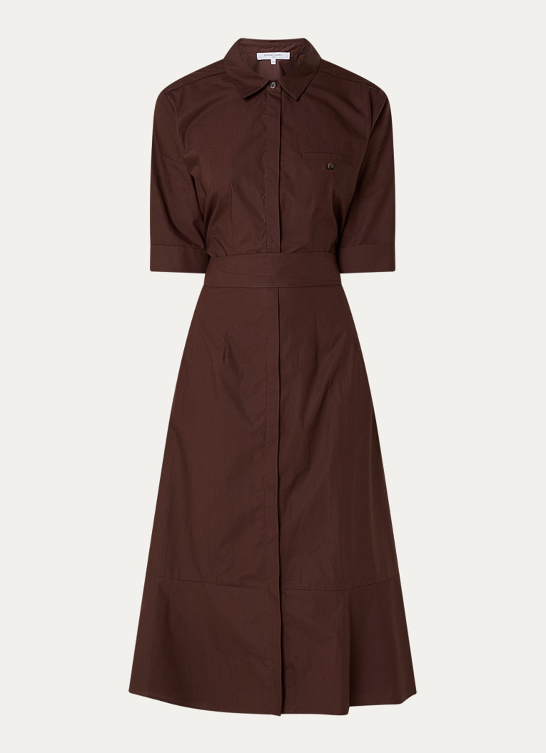 Gerard Darel Rana midi blousejurk met strikceintuur - voorkant 2 donkerbruin